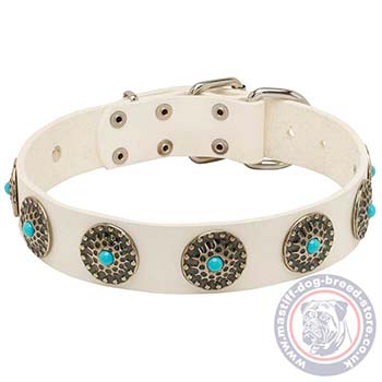 White Leather Dog Collar for Mastiff