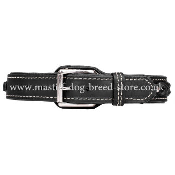 Black Leather Dog Collar for Large Dogs