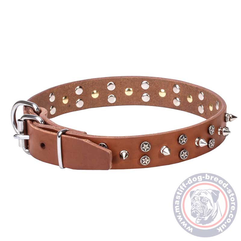 Studded Dog Collars for Big Mastiff Dogs with Stars and Spikes The
