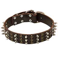 Mastiff Dog Collar with 3 Rows of Spikes and Studs, Handmade