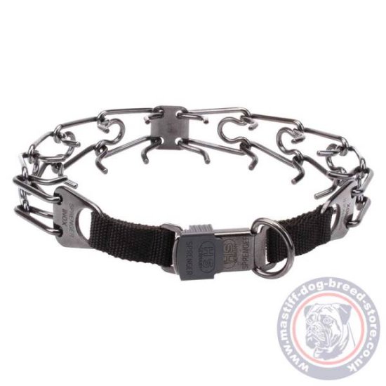 Black Stainless Steel Prong Collar with Quick Release for Mastiff Training