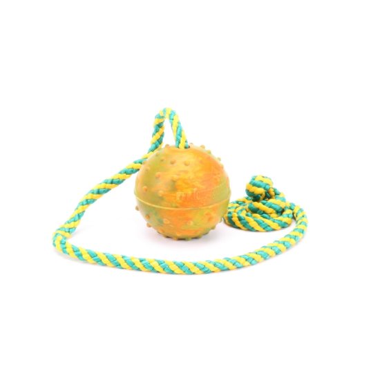 Hollow Rubber Dog Training Ball on Rope Launcher