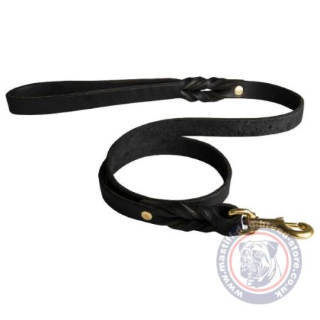 Leather Mastiff Leash with Handle & Braided Ends