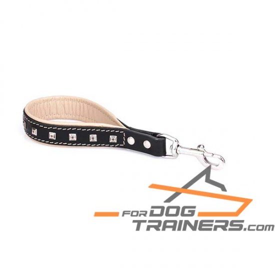 Padded Handle Dog Leash with Nappa Lining and Studs