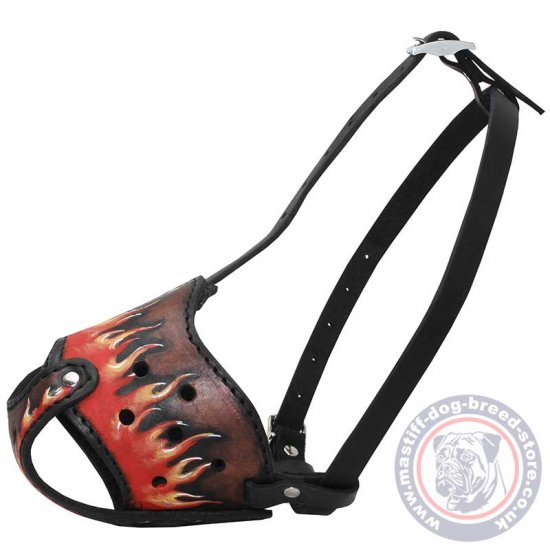 Anti Bark Muzzle for Mastiff Breeds Walking, Stop Dog Chewing and Picking Up, Flame Painted
