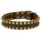 2 Rows Brass Studded Leather Mastiff Dog Collar BESTSELLER