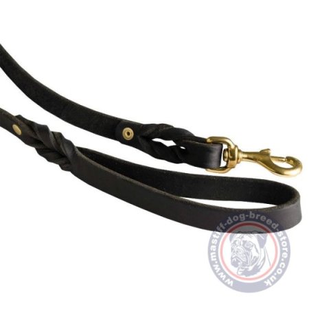 Leather Mastiff Leash with Handle & Braided Ends