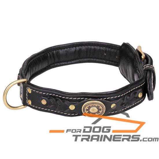 Handmade Dog Collar for Big Mastiff Dogs, Soft Padded and Braided