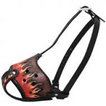 Anti Bark Muzzle for Mastiff Breeds Walking, Stop Dog Chewing and Picking Up, Flame Painted