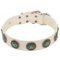 Exclusive White Leather Dog Collar with Blue Stones