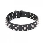 Mastiff Dog Collar with Spikes and Skulls on Genuine Leather