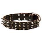 Designer Dog Collar for Mastiff with 3 Rows of Spikes and Studs