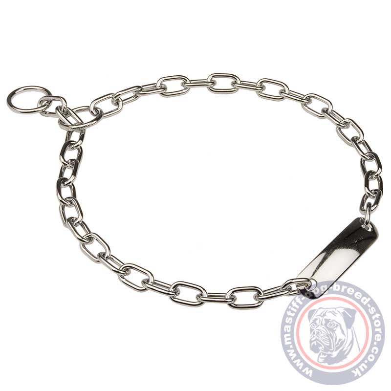 Get Dog Chain with Name Plate, Optimal Medium-Wide Links