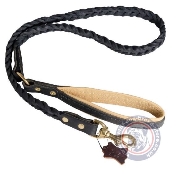 4 ft Brown Braided Leather Extra Strong Dog Leash