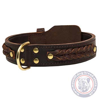 Brained Leather Dog Collar 2 Ply for Cane Corso Mastiff