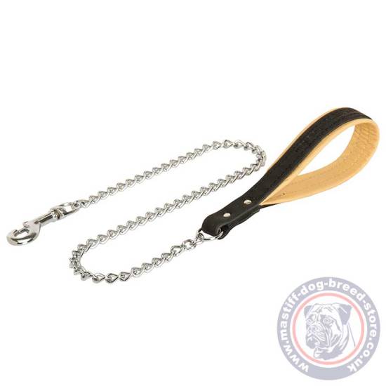 Dog Chain Lead with Handle, Soft Nappa Padded