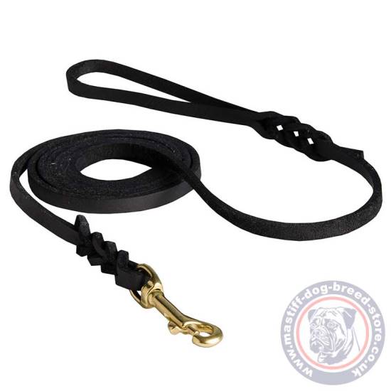 Mastiff Dog Show Lead with Braided Tips Thin Leather