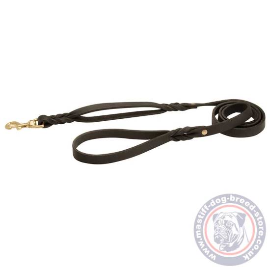 Braided Leather Mastiff Dog Leash with 2 Handles