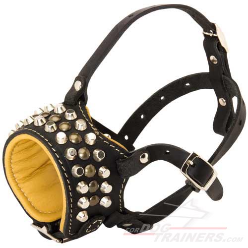 Soft Dog Muzzle for Mastiff with Studs and Nappa Lining