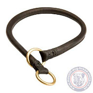Training Dog Collar for Mastiff from Round Leather with Brass Rings